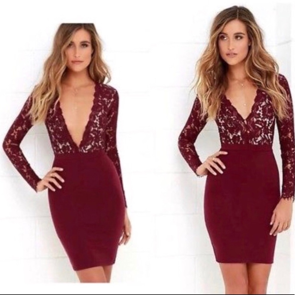 Lulus Maroon Lace Dress